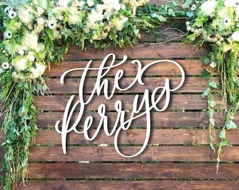 Last Name Calligraphy Wood Sign, Family Name Sign Wood, Large Wedding Last Name Sign, Backdrop Sign, Hedge Backdrop Name, Wall Sign, Wedding