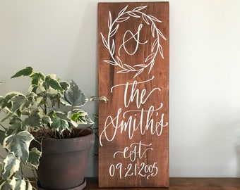 Initials and Established Wood Sign Gift ideas Custom Family Sign Custom Family Estate Calligraphy Wood Sign Anniversary Gift