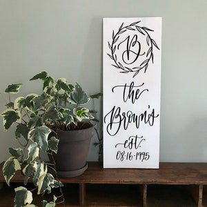 Initials and Established Wood Sign Gift ideas Custom Family Sign Custom Family Estate Calligraphy Wood Sign Anniversary Gift
