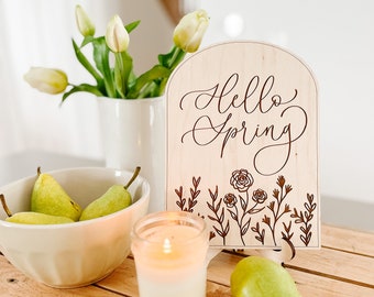 Hello Spring Wood Sign, Easter Spring Decor, Easter Decorating Styling Vignette, Easter Decor, Bunny Decor, Spring Trending Decor, Rustic