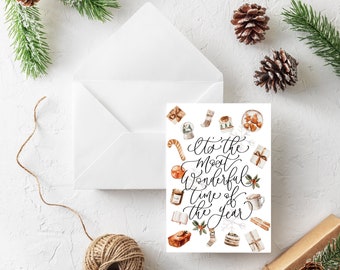 Christmas Card, Modern Christmas Card, Wonderful Time of Year Christmas Card, Vintage Inspired Christmas Card, Hand Calligraphy Design