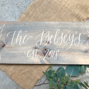Initials and Established Wood Sign Gift ideas Custom Family Sign Custom Family Estate Calligraphy Wood Sign Anniversary Gift