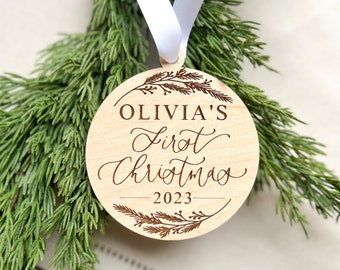 Baby Name First Christmas 2023 Wood Engraved Ornament Newborn Christmas Gift, Baby Gift, Nursery Decor, First Christmas Ornament 2023