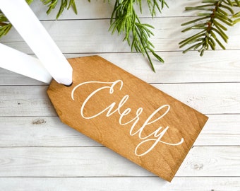 Personalized Stocking Name Tag - Christmas Calligraphy Gift Tags - Wood Tags - Holiday Gift Tags - Personalized Gift Tag - Name Gift Tag