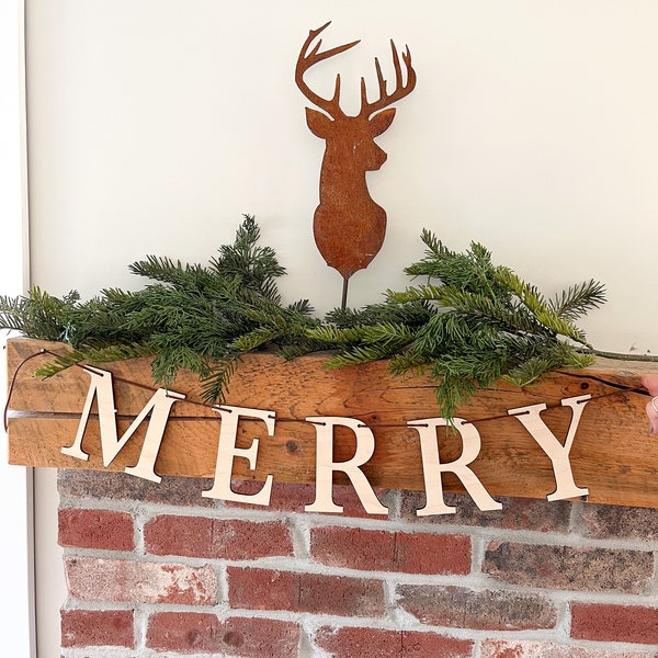 Joyeux Noël guirlande de cheminée en bois, guirlande en bois bricolage, décoration de cheminée de Noël, décoration de Noël de ferme scandinave décoration de manteau de cheminée
