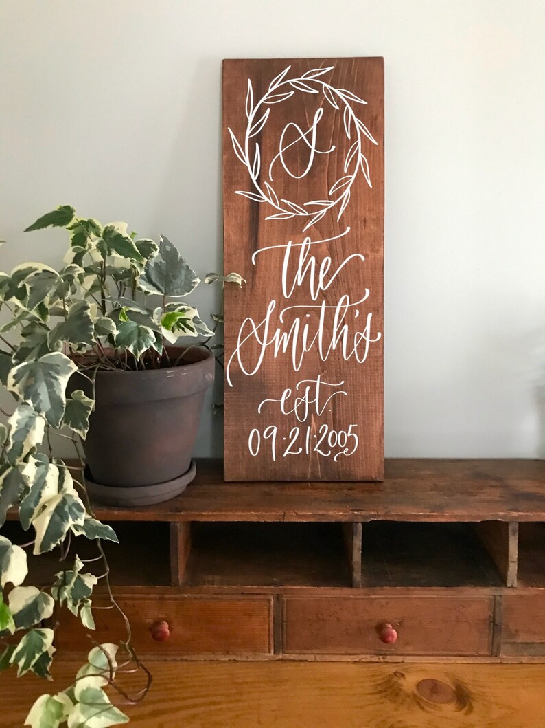Initials and Established Wood Sign Gift ideas Custom Family Sign Custom Family Estate Calligraphy Wood Sign Anniversary Gift