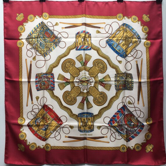 VINTAGE HERMES SCARF - Multicolored "Les Tambours… - image 1