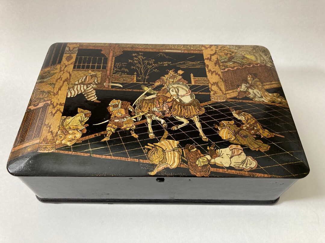 PAPER MACHE BOX Large 19th Century French Black Lacquer Etsy