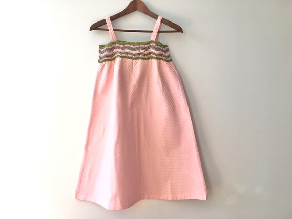 CROCHET TOP DRESS Vintage 11 Year Old Girl Summer Dress in Pink