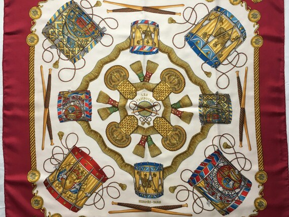 VINTAGE HERMES SCARF - Multicolored "Les Tambours… - image 2