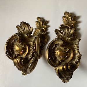 ANTIQUE TIE-BACKS - Pair of large 19th century French Rococo style bronze curtain tie-backs