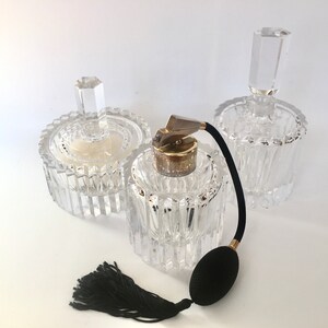 CRYSTAL VANITY SET - Mid century crystal cut starburst ribbed set from France