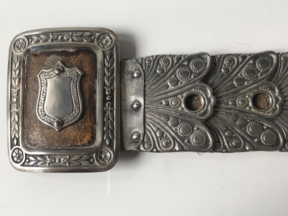 Antique Nielloed Silver Belt Fragment: 19th Century Peacock Feather Design