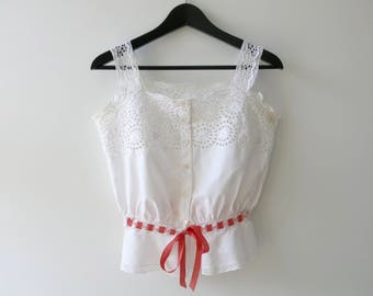 VICTORIAN EMBROIDERED CAMISOLE - Richly hand embroidered French undershirt with ajour work