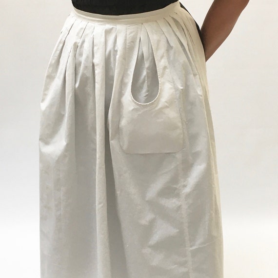 Vintage French Work Apron – 1930s White Cotton Long Apron with Pockets