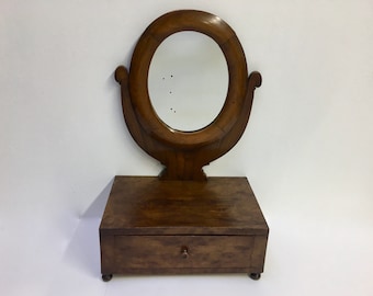 DRESSING SWIVEL MIRROR - Early 19th century burl wood tabletop mirror with drawer from France