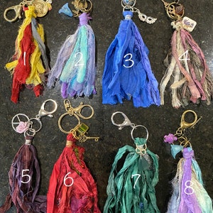 Sari silk keychain, Sari silk purse charm, Keychain, Purse charm, Recycled Sari Silk, Accessories, Purse bling, Sari silk bling