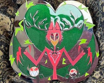 Overlord Alastor hard enamel 4” pin / Hazbin Hotel fanmerch / The Radio Demon / black nickel BN plating / glow in the dark