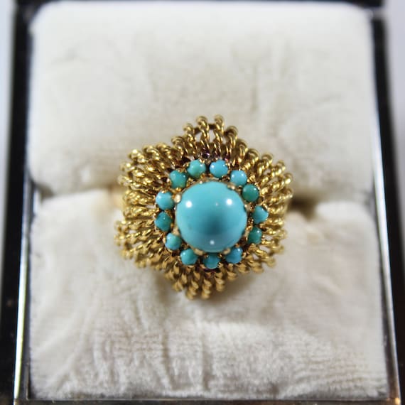 Vintage 14k Gold Natural Light Blue Turquoise Cluster Ring 6US - Etsy