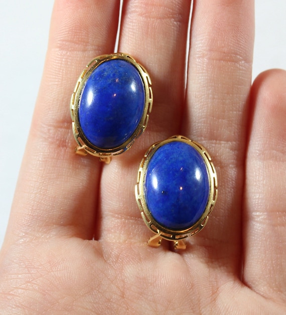 Vintage 14k Gold Natural Lapis Earring - image 1