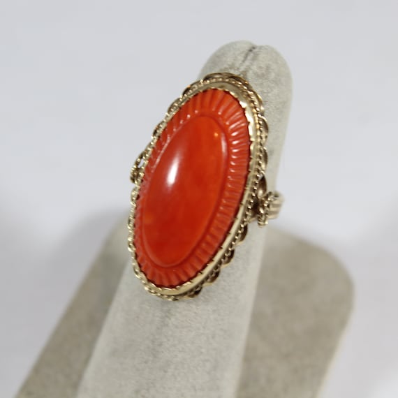 Vintage 14k Gold Italian Carved Natural Coral Ring 6.5US