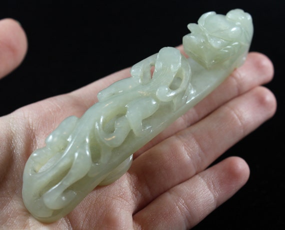 Antique Chinese Carved Dragon Natural Hetian Jade… - image 1