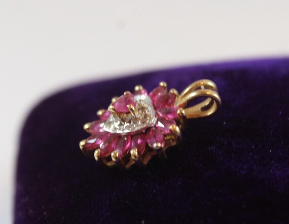 Vintage 14k Gold Faceted Natural Ruby with Diamon… - image 3