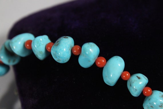 Vintage Natural Turquoise and Coral Beaded Bracel… - image 5