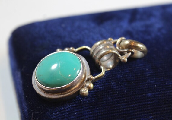 Vintage Sterling Silver Round Natural Turquoise P… - image 3