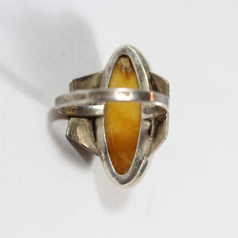 Vintage Sterling Silver Egg Yolk Amber Ring Etsy