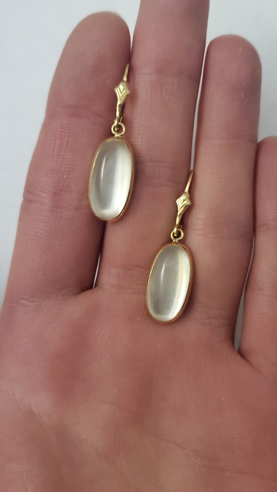 Antique 14k Gold Cabachon MoonStone Earrings - image 3