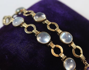 Antique 14k Gold Round Natural Moonstone Bracelet