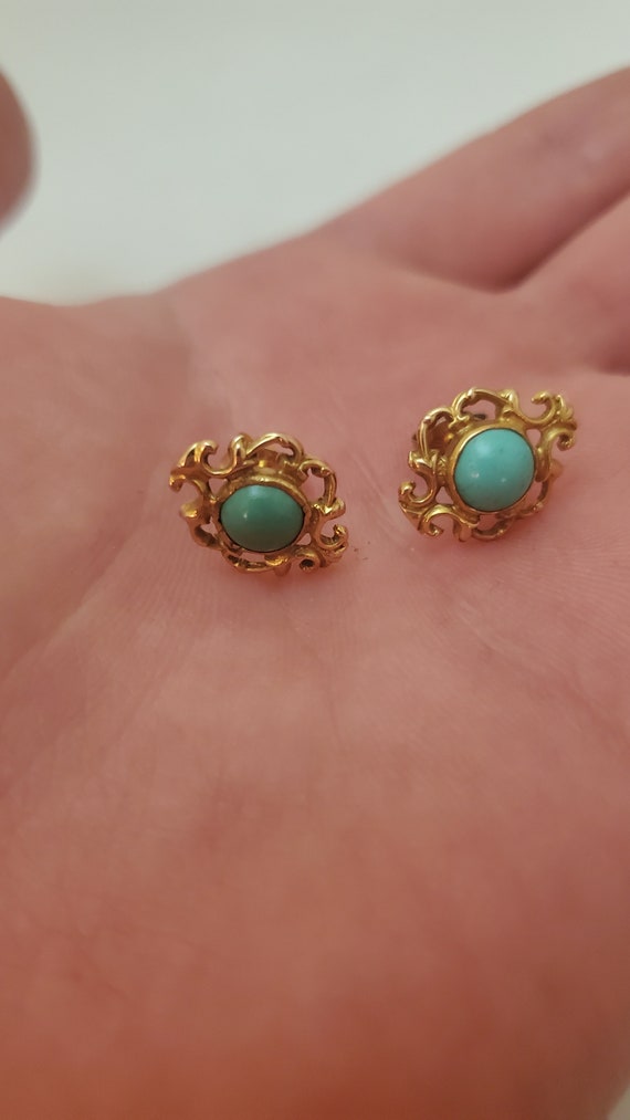 Vintage 14k Gold Turquoise Earrings - image 3