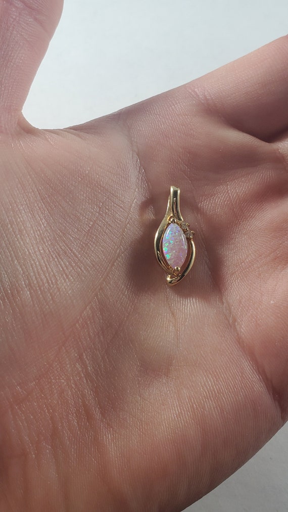 Vintage 10k Gold Natural Opal with Diamond Pendant