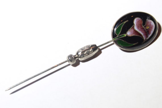 Antique Art Deco Enamel Sterling Silver Flower Pi… - image 3