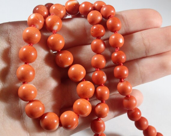 Vintage 14k Gold Natural Japanese Momo Coral Bead… - image 2