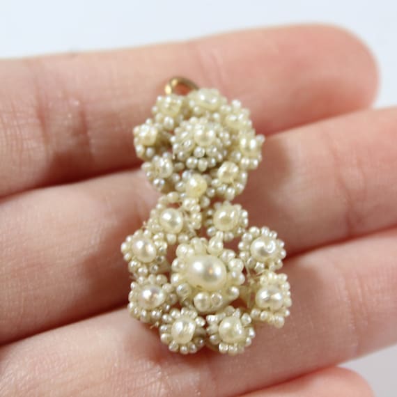 Antique Victorian 9k Gold Natural Seed Pearl Flow… - image 1