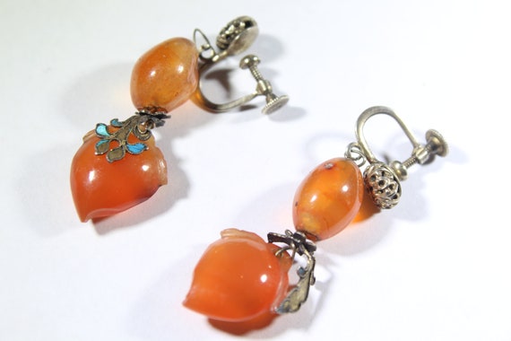Antique Chinese Sterling Silver Carnelian Kingfis… - image 1