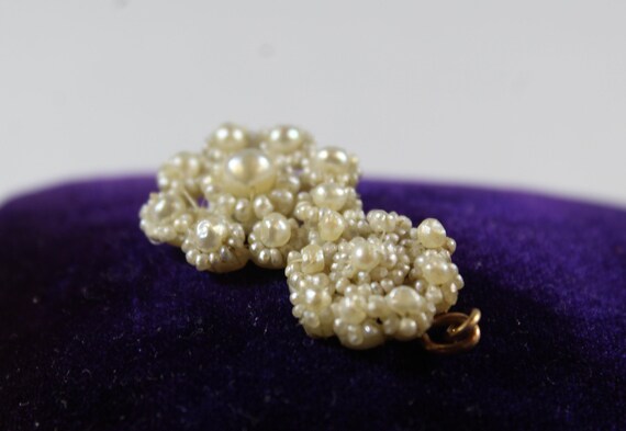 Antique Victorian 9k Gold Natural Seed Pearl Flow… - image 4