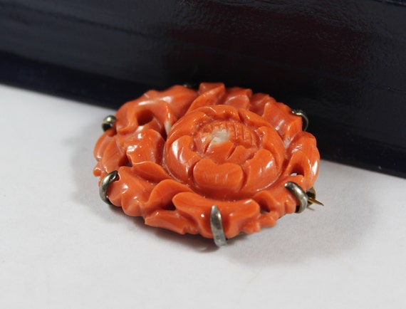 Vintage Sterling Silver Carved Flower Natural Jap… - image 3