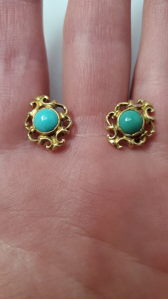Vintage 14k Gold Turquoise Earrings - image 2