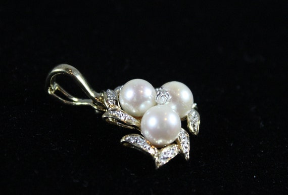 Vintage 14k White Gold Natural Pearl with Diamond… - image 3