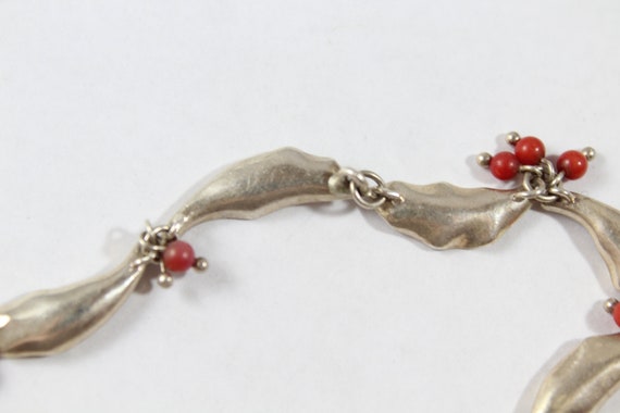 Vintage Sterling Silver dark Red Coral Bead Leaf … - image 5