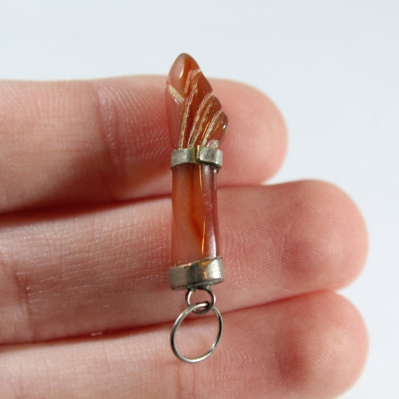 Antique 10k Gold Natural Carnelian Figa Hand Pend… - image 1