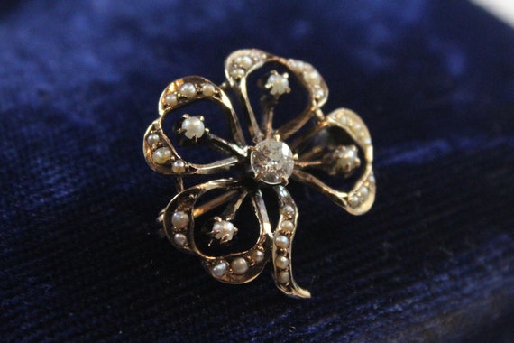 Antique Victorian Natural Seed Pearl and Diamond … - image 3