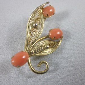 Vintage 14K Gold Filled Natura Coral Brooch Pin