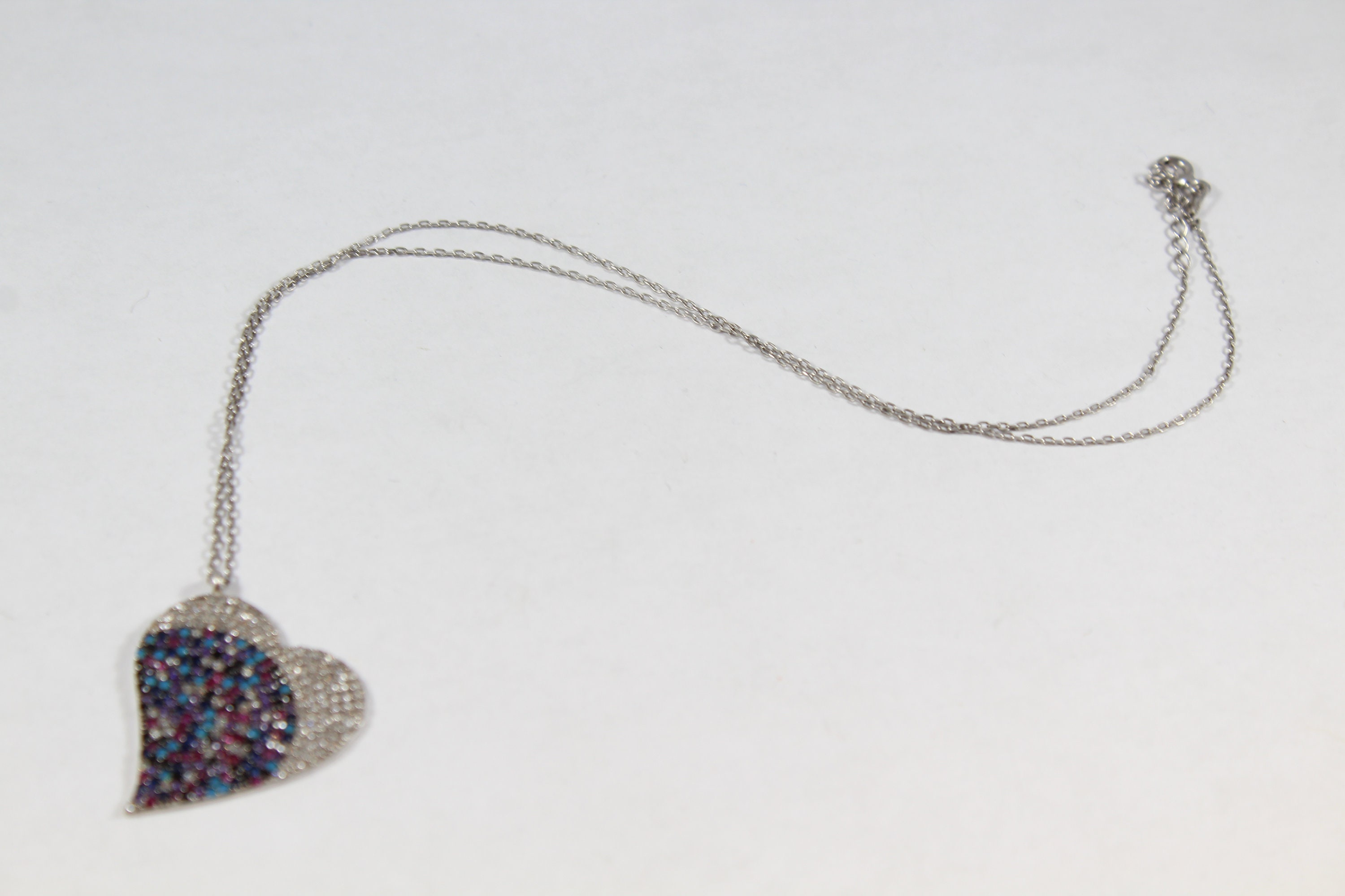 Vintage Sterling Silver Multi Color Rhinestone Heart Shape