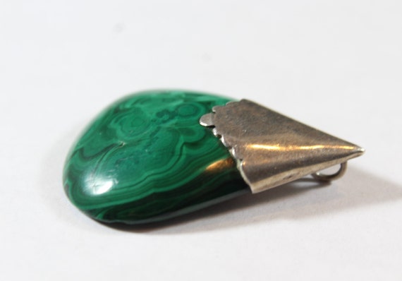 Antique Sterling Silver Natural Malachite Pendant - image 4