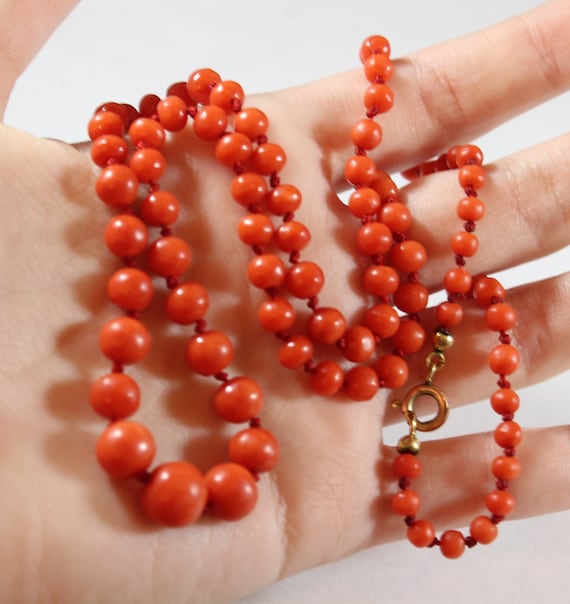 Antique Gold Filled Natural Orange Red Coral Neckl