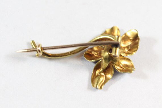 Antique 12k Gold Purple Enamel Flower with Diamon… - image 6